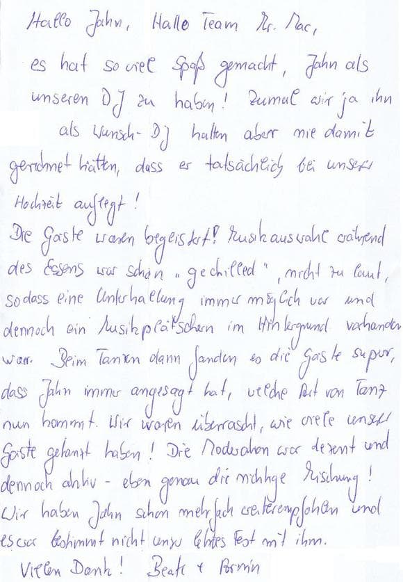 Scan eines Referenzschreibens von einer privaten Veranstaltung, FB-0060