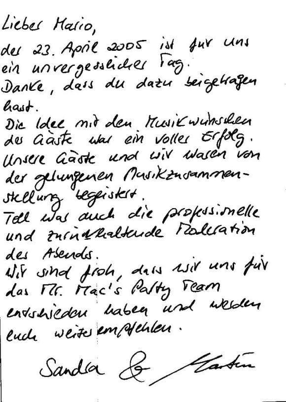 Scan eines Referenzschreibens von einer privaten Veranstaltung, FB-0100