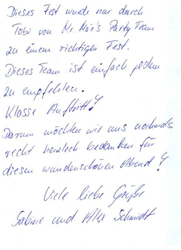 Scan eines Referenzschreibens von einer privaten Veranstaltung, FB-0120