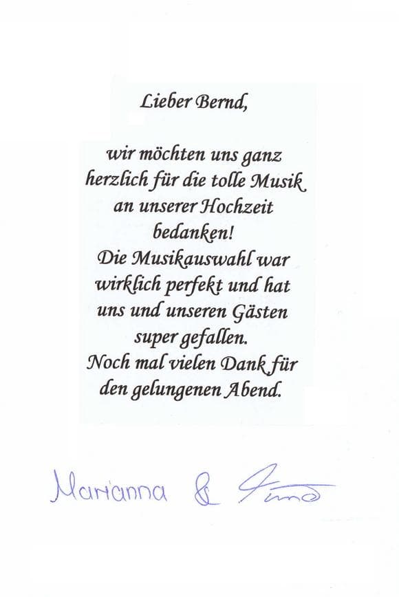 Scan eines Referenzschreibens von einer privaten Veranstaltung, FB-0130