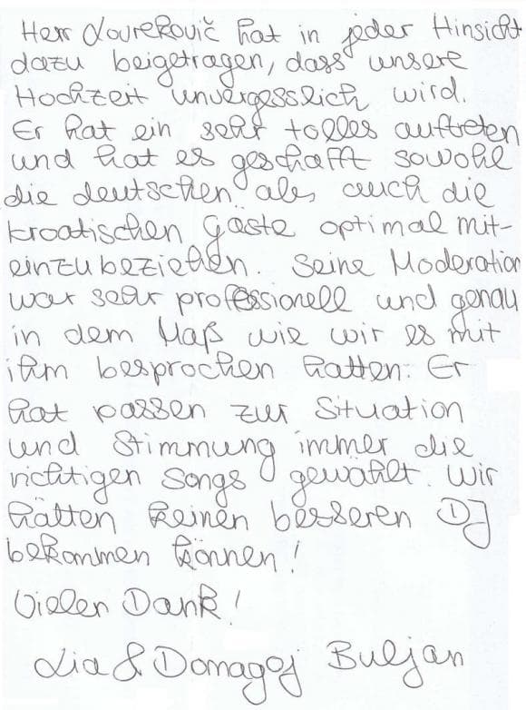 Scan eines Referenzschreibens von einer privaten Veranstaltung, FB-0150