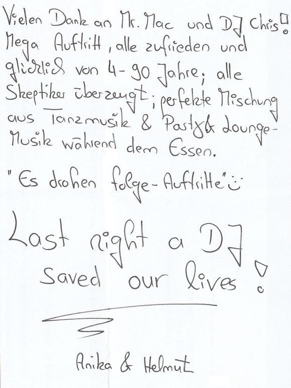 Scan eines Referenzschreibens von einer privaten Veranstaltung, FB-0160