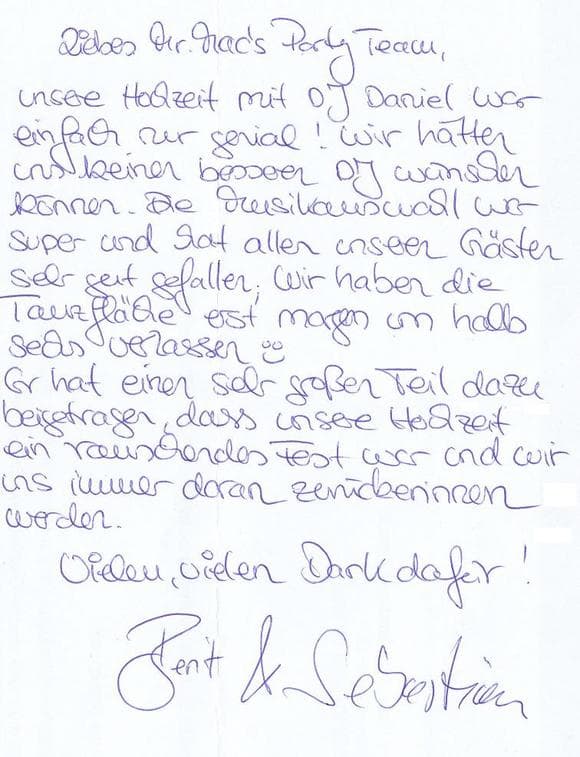 Scan eines Referenzschreibens von einer privaten Veranstaltung, FB-0260