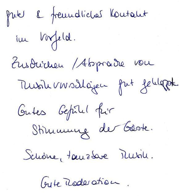 Scan eines Referenzschreibens von einer privaten Veranstaltung, FB-0270