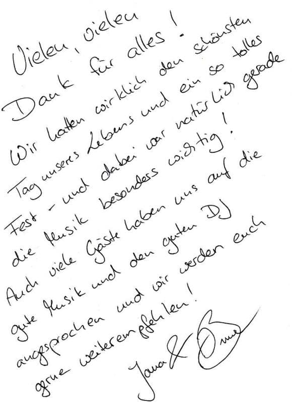 Scan eines Referenzschreibens von einer privaten Veranstaltung, FB-0350