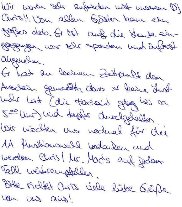 Scan eines Referenzschreibens von einer privaten Veranstaltung, FB-0370