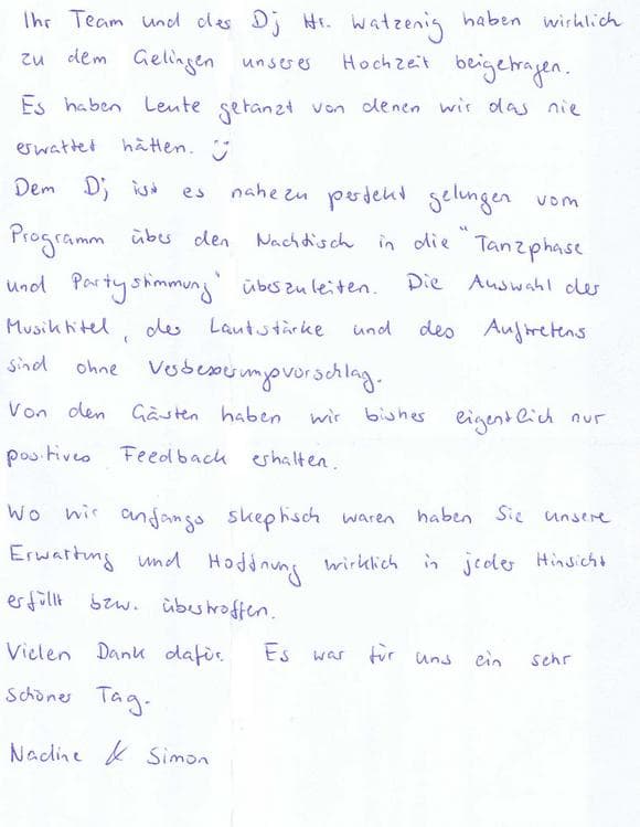 Scan eines Referenzschreibens von einer privaten Veranstaltung, FB-0440
