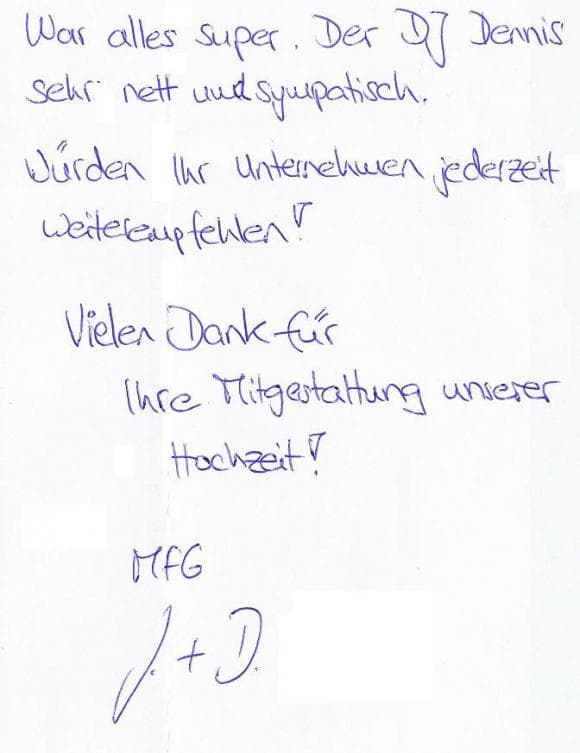 Scan eines Referenzschreibens von einer privaten Veranstaltung, FB-0450