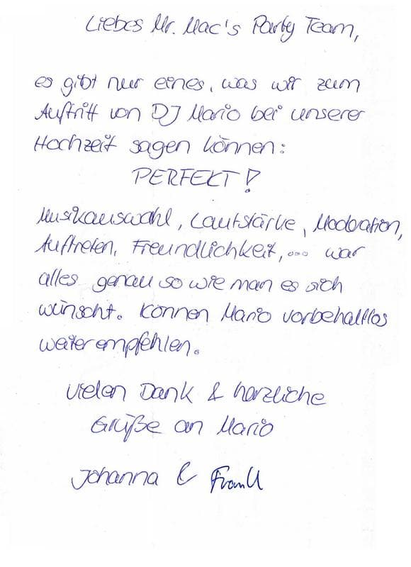 Scan eines Referenzschreibens von einer privaten Veranstaltung, FB-0510