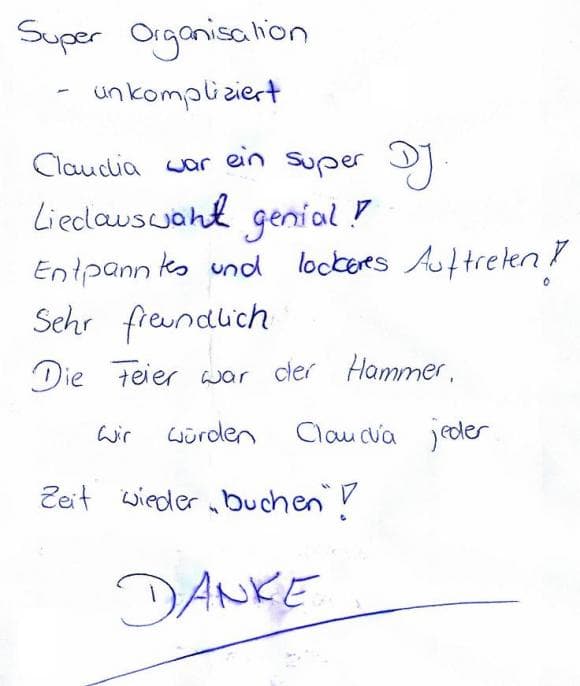 Scan eines Referenzschreibens von einer privaten Veranstaltung, FB-0550