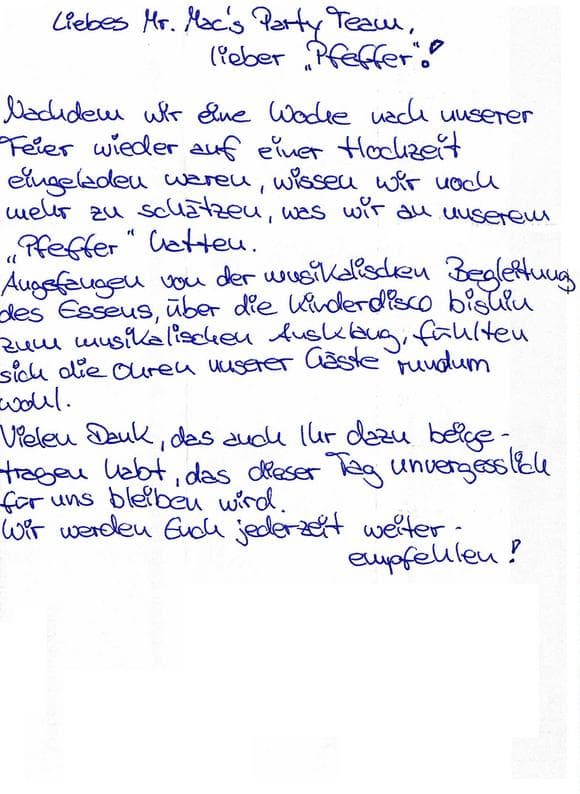 Scan eines Referenzschreibens von einer privaten Veranstaltung, FB-0610