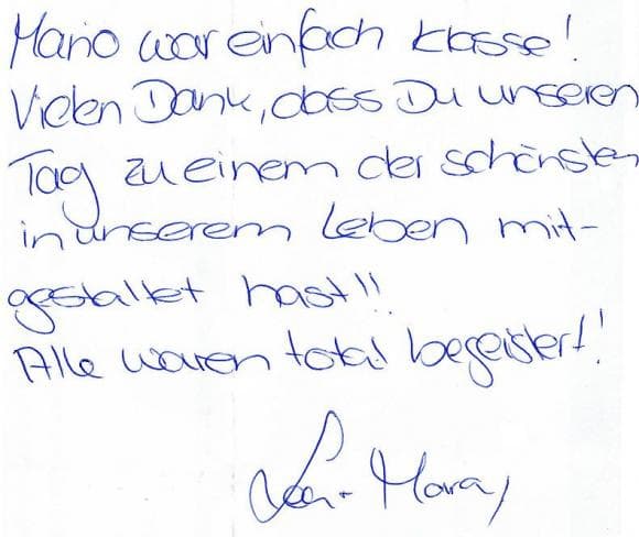 Scan eines Referenzschreibens von einer privaten Veranstaltung, FB-0650