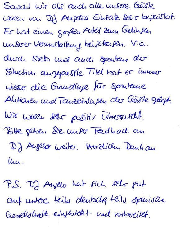 Scan eines Referenzschreibens von einer privaten Veranstaltung, FB-0670
