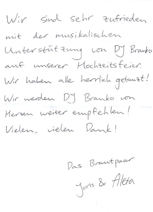 Scan eines Referenzschreibens von einer privaten Veranstaltung, FB-0720