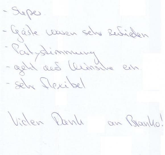 Scan eines Referenzschreibens von einer privaten Veranstaltung, FB-0750
