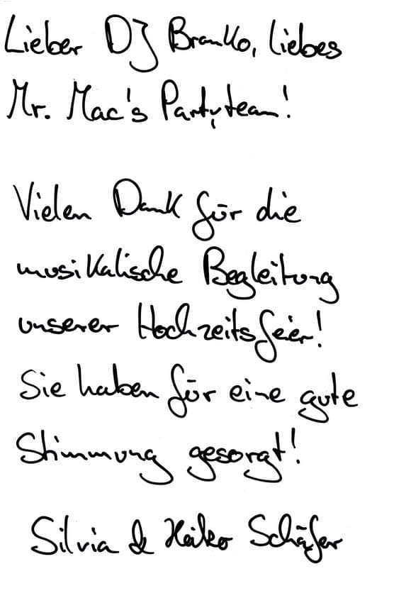 Scan eines Referenzschreibens von einer privaten Veranstaltung, FB-0770