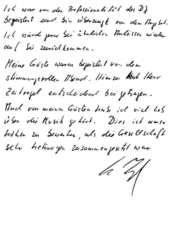 Scan eines Referenzschreibens von einer privaten Veranstaltung, FB-0800