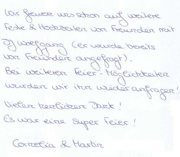 Scan eines Referenzschreibens von einer privaten Veranstaltung, FB-0830