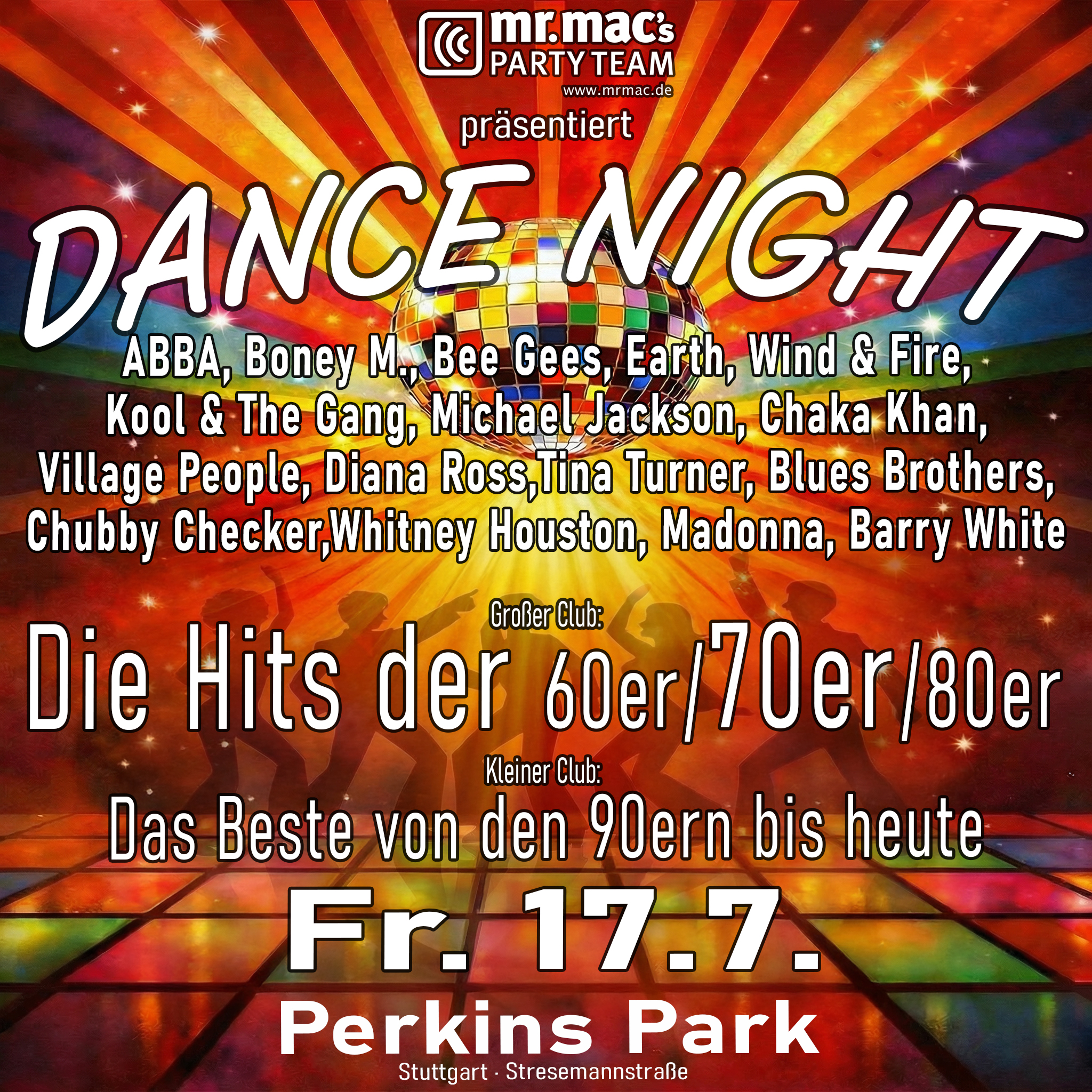 mr. mac's DANCE NIGHT am 17. Juli im Perkins Park